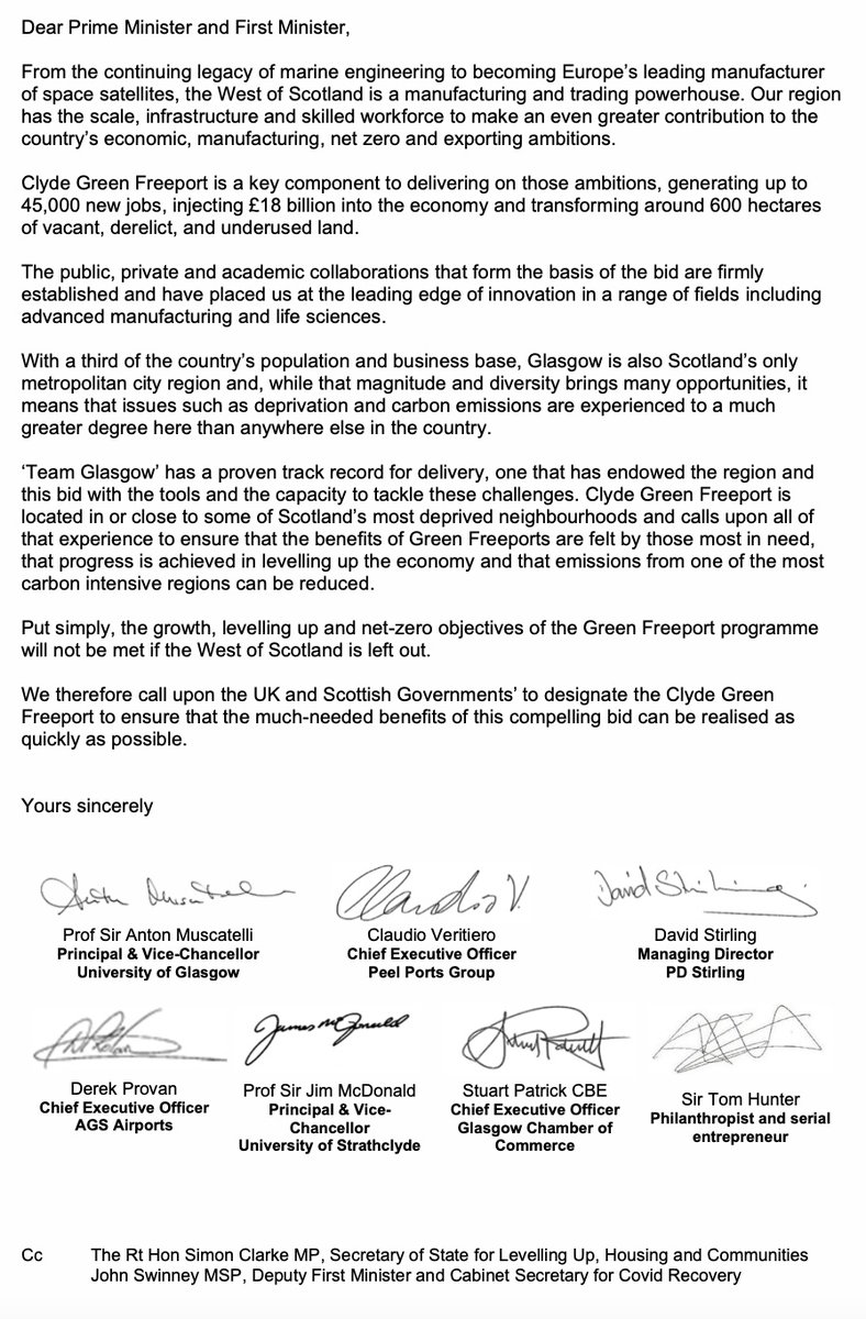 Have you seen the open letter addressing the importance of @ClydeGreenFP?

"Our region has the scale, infrastructure and skilled workforce to make an even greater contribution to the country’s economic, manufacturing, net zero and exporting ambitions."

👉 ow.ly/oCbK50Lan4I