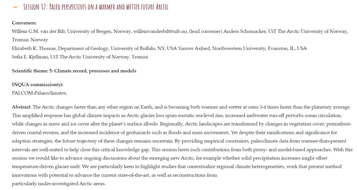 Closing in on the <a href="/InquaRoma2023/">INQUARoma2023</a> abstract deadline. The conveners of session 32 looks forward to receive contributions from those of you working with paleoclimate data to understand what a warmer wetter future #Arctic will look like. Submit via: inquaroma2023.exordo.com