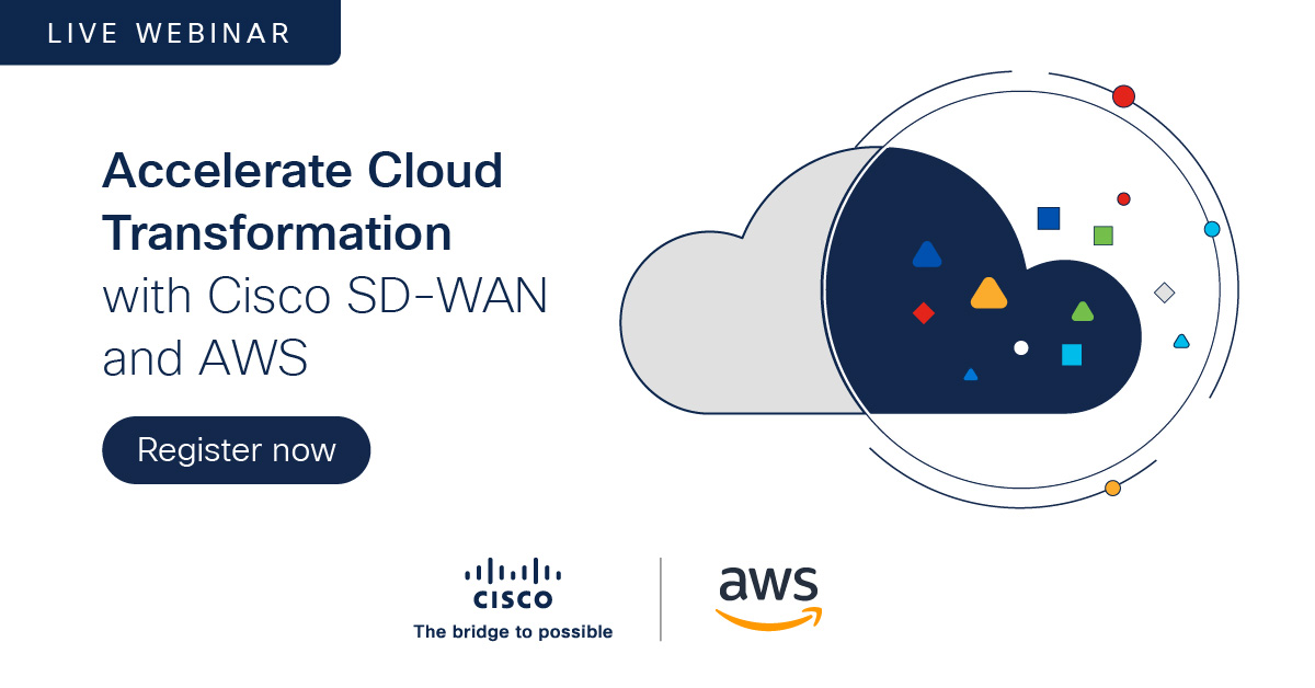 CiscoNetworking's tweet image. Want to automate a global network and extend SD-WAN fabric to AWS cloud? Join us on Oct. 26 for a live webinar to learn how.

#CiscoNetworking #CiscoSDWAN #AWS #CiscoWebinar

cs.co/6014M9aLO