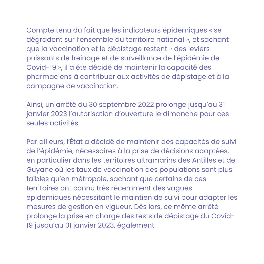 agaps__'s tweet photo. ✨Tests et vaccins le dimanche en pharmacie jusqu’à fin janvier 2023 ✨
#AGAPS #fiscal #juridique #santé #covid #virus #pharmacie #test #vaccins https://t.co/yQSbKLjYvs