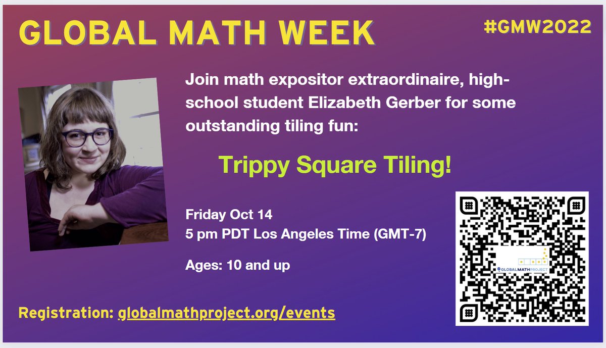 It’s today!! I’m so excited to play with some tiling with everyone! All are welcome! #gmw2022

<a href="/jamestanton/">James Tanton</a> <a href="/GlobalMathProj/">The Global Math Project</a> <a href="/mathjamborees/">Joyful Math Jamborees</a>