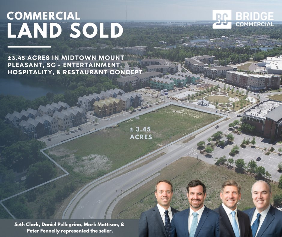 SOLD 🚨

±3.45 Acres in Midtown Mount Pleasant - Entertainment, hospitality, &amp; restaurant concept. Seth Clark, Danny Pellegrino, Mark Mattison, &amp; Peter Fennelly represented the seller. A big congrats to our team!

#sold #commercialrealestate #bridgecommercial #mountpleasantsc