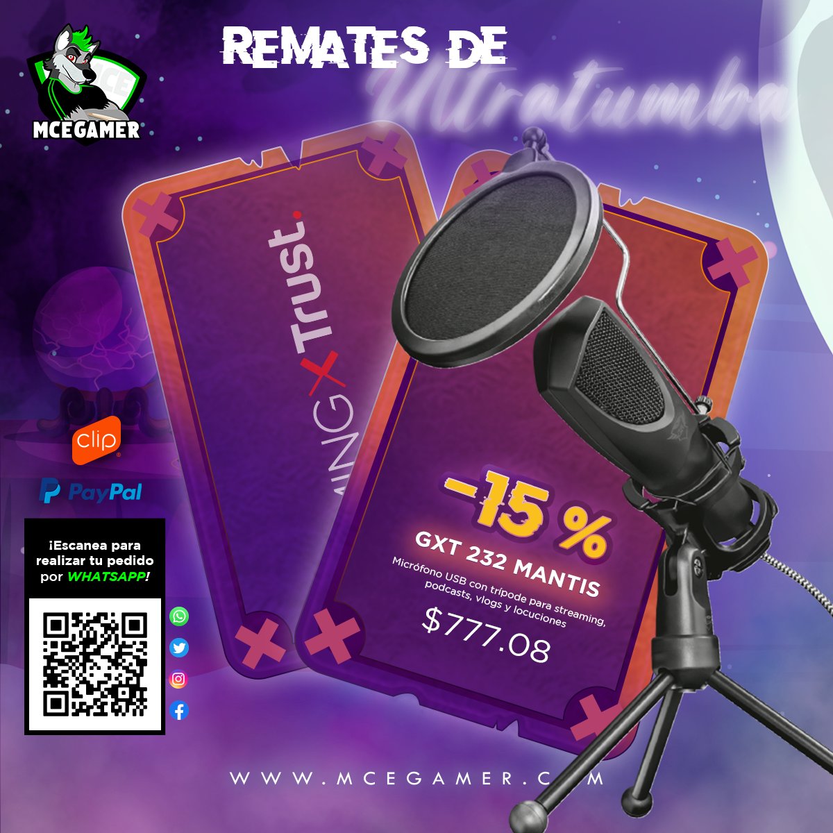MCE_Gamer's tweet photo. Que tu transmisión no sea de terror 🎙👻 y que tengas un sonido que retumbe ⚡️ GXT 232 Mantis de Trust Gaming con 15% de Descuento.
Contactas vía WhatsApp o MSN y recibe un pase de mayor descuento.
https://t.co/IlkLecdBLN
https://t.co/CTzM0xubGY https://t.co/mhxg13Nbt3