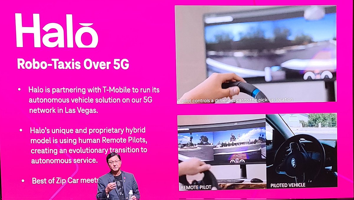 RonWestfallDX's tweet photo. . @TMobileBusiness #TFBAnalystSummit: @JohnSaw touts how T-Mobile's #5G network uniquely supports the @Halo Robo-Taxis over 5G use case. @TMobile @tmobilenews #tmobile @HenryChalian @danielnewmanUV @ShellyKramer #Autonomous https://t.co/oLxoV1Dc1l