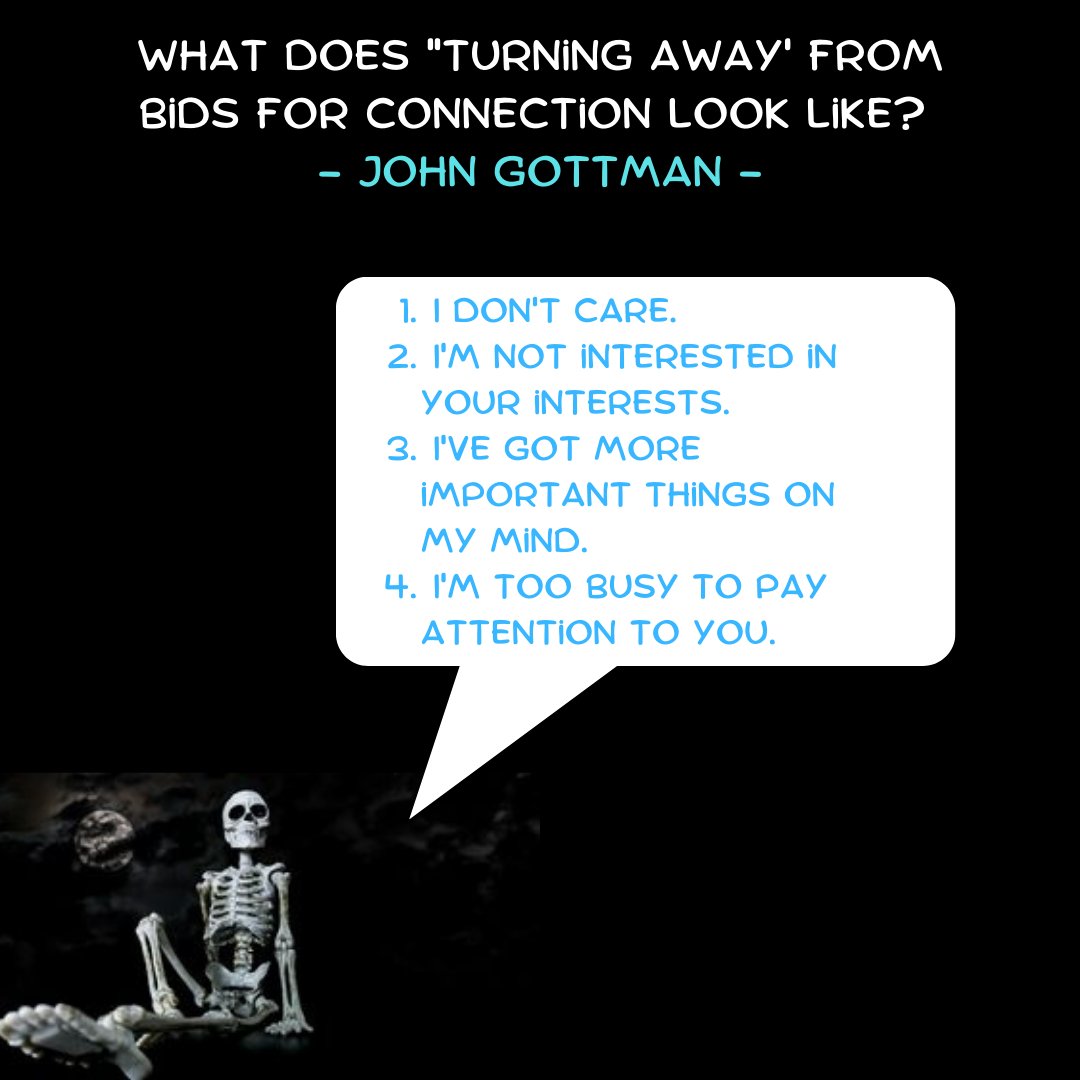 CharacterChamp2's tweet photo. What does "turning away' from bids for connection look like?
#JohnGottman #JulieGottman https://t.co/3ZuKBIwYyI