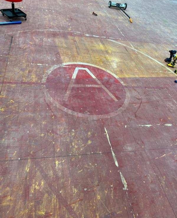 midstate_const's tweet photo. Cool find by our C&I crew. While rebuilding the gym floor at White Plains Academy they uncovered the original flooring with an "A" for when that building was the Algood School. #algood #midstateconstrucion #whiteplainsacademy #construction https://t.co/1StvZooY2Y