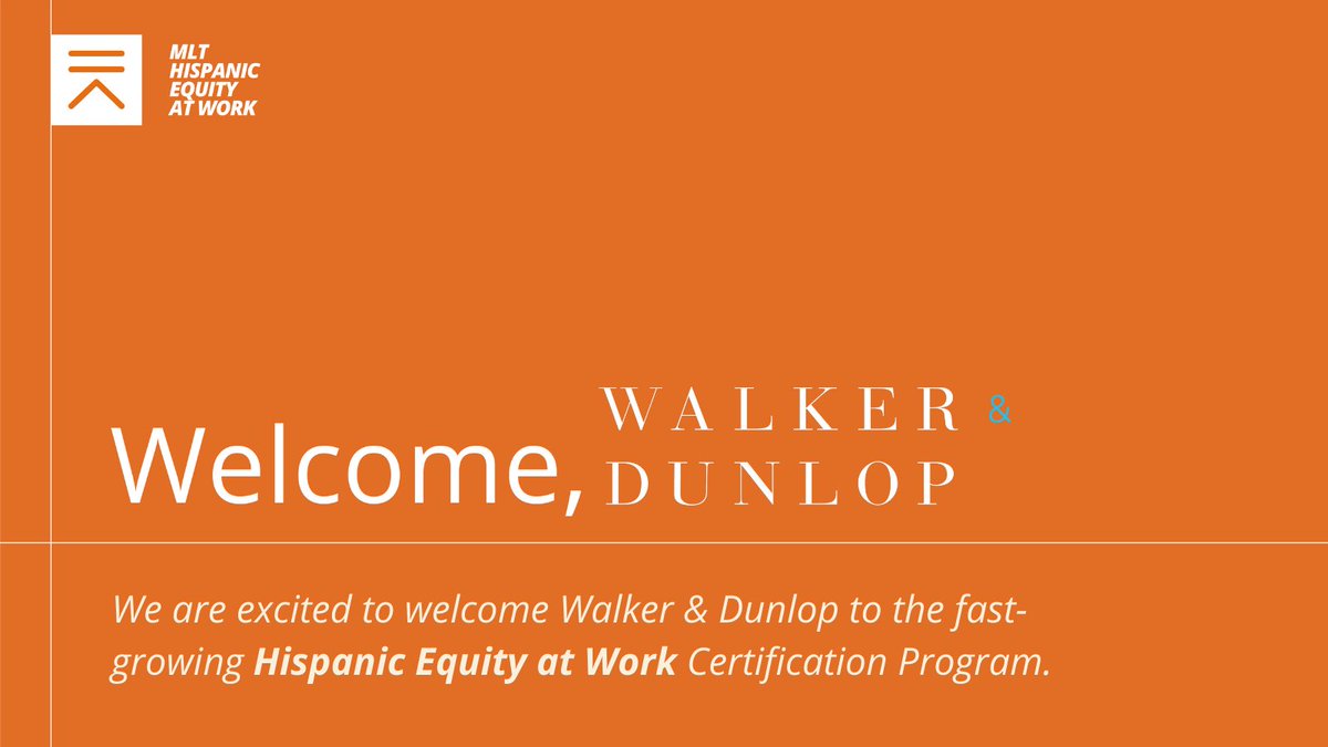 We're excited to share that @WalkerDunlop is pursuing the #MLTHispanicEquityatWork Certification. We’re proud of their commitment and look forward to the journey. Learn how you can join our community: mlt.info/3CSN9td