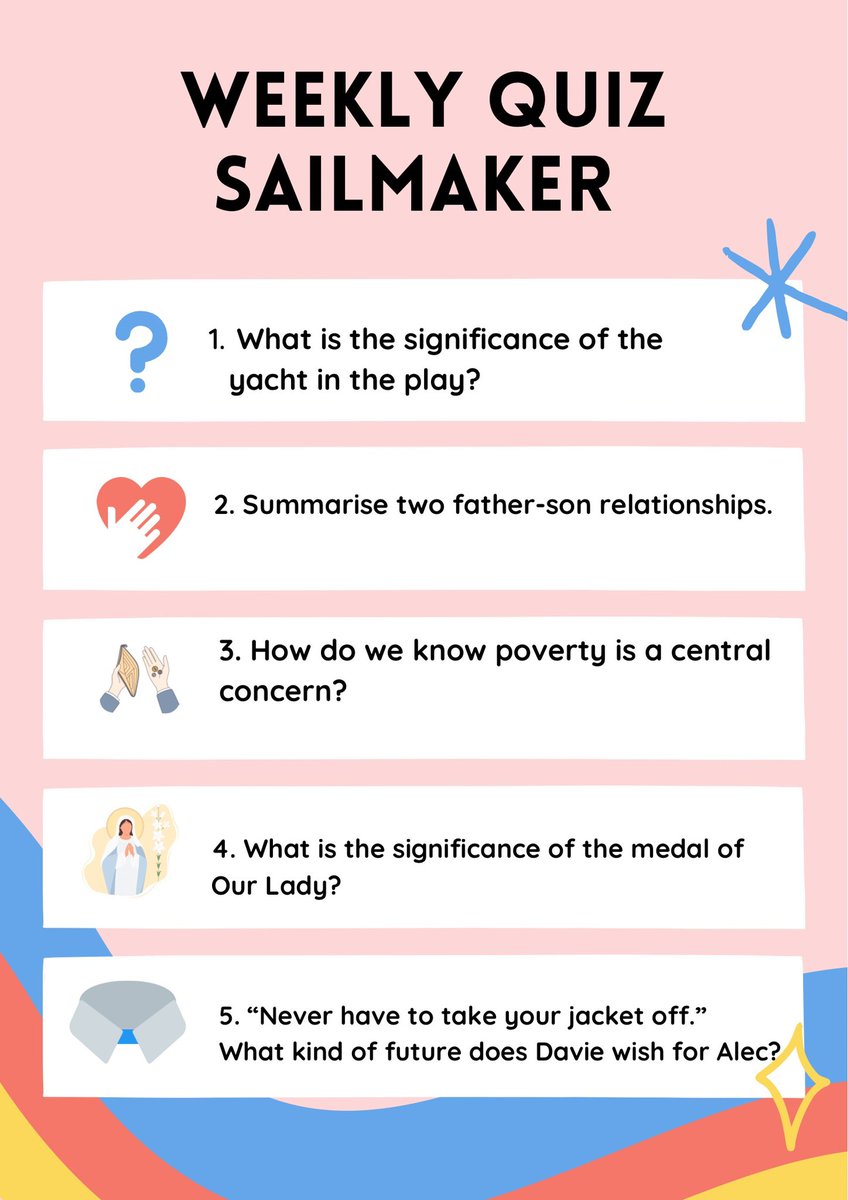 scot_text's tweet image. Late again 🙈 but today’s Friday quiz focuses on #Sailmaker

Happy end of term folks! 🎉 

#N5English #ScotText #revision