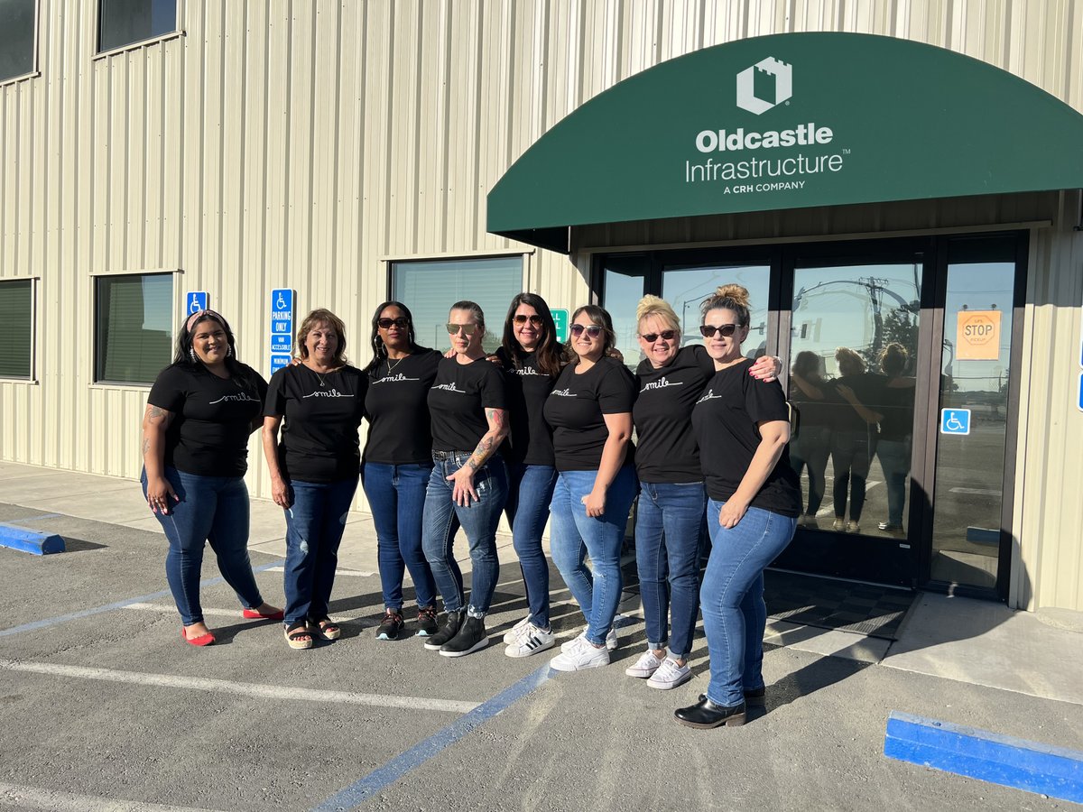 Oldcastle Infrastructure (@oldcastleinfra) on Twitter photo Happy Friday! Our team in Stockton loves to celebrate their hard work at the end of each week by wearing "smile" shirts made by April Balogh, one of our project leads. This tradition keeps them happy and motivated to finish the week out strong. Thank you for all that you do! Happy Friday! Our team in Stockton loves to celebrate their hard work at the end of each week by wearing "smile" shirts made by April Balogh, one of our project leads. This tradition keeps them happy and motivated to finish the week out strong. Thank you for all that you do!