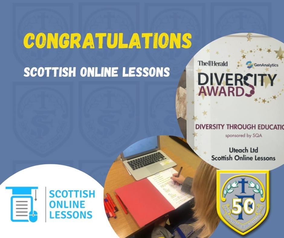 🥳Huge congratulations to the team at @SOLessons  who have won the Diversity for Education Award (sponsored by the #SQA) at the Herald & GenAnalytics Diversity Awards.

SOL has been a fantastic educational support platform for our students from P1 through to S5.

@sqanews