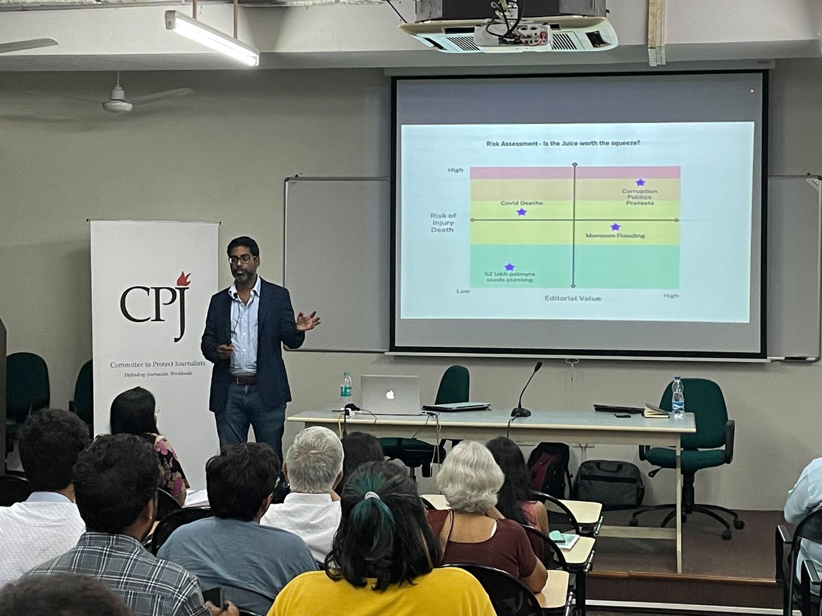 CPJ conducted a series of safety workshops for journalists across four cities in India this week. #Chennai: We began with the journalism students at @ACJIndia and then at @The_Hindu on Oct 10. #safetyfirst #journalists