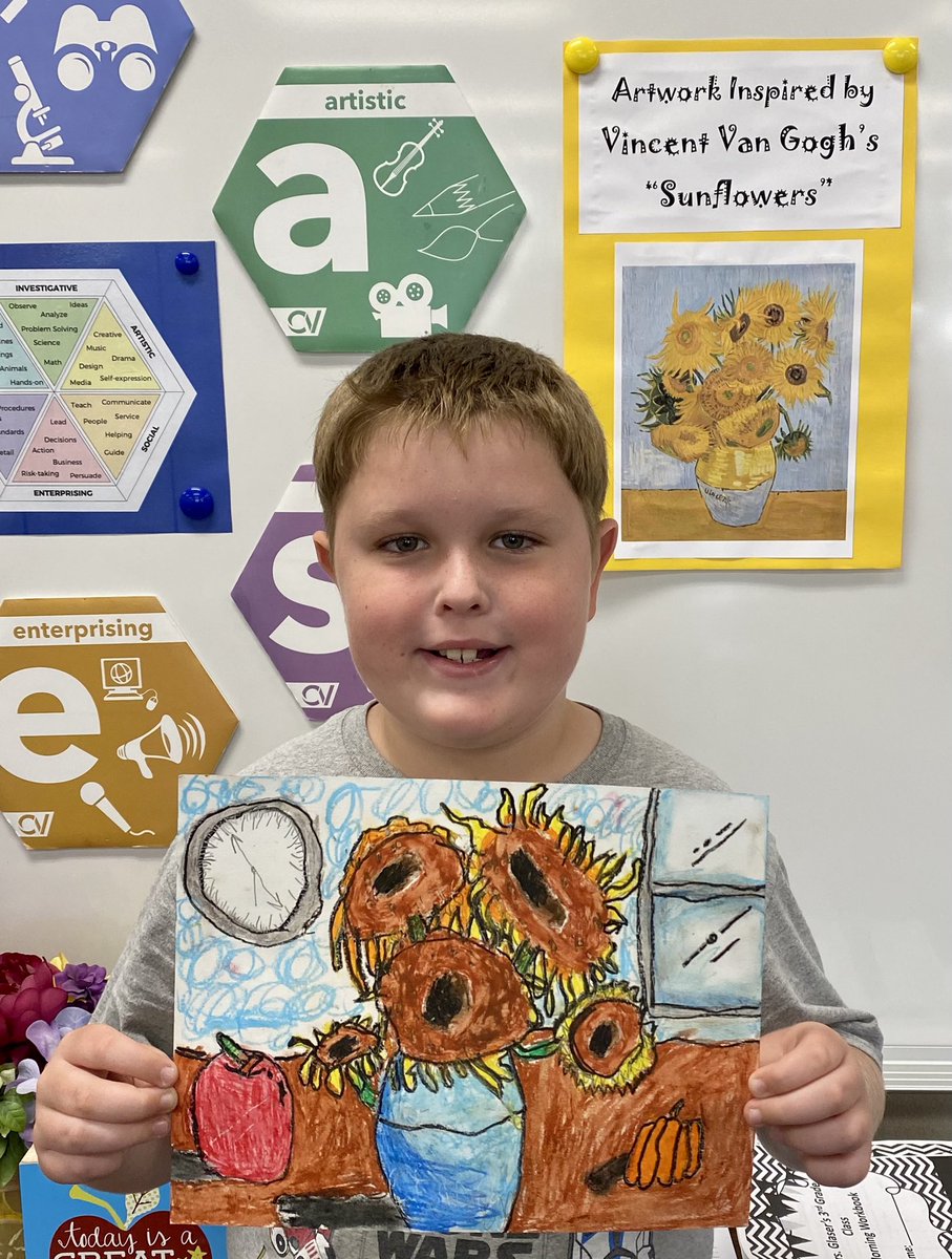 JaaGlaser's tweet photo. Students loved creating masterpieces after we learned about Vincent van Gogh and Artistic in RIASEC!😊🎨🌻@mkuhfal8 @FHSAPerkinsAP @FlyingHillsFAME @davidmiyashiro @JoMedinaAlegria @CajonValleyUSD @CajonVapa https://t.co/SaWh9dLG2w