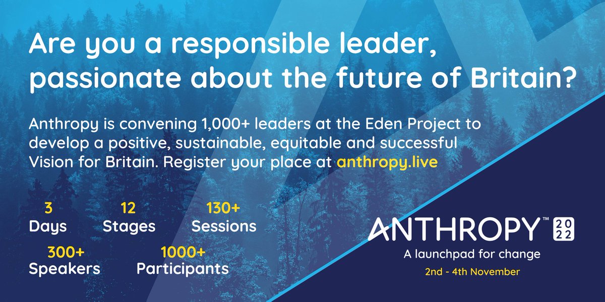 Almost every call I take, starts with 'We need Anthropy to give voice &amp; bring Vision'. #Anthropy offers a unique &amp; much needed opportunity for cross sector leaders to convene &amp; determine a new collective manifesto for change. It is 3 weeks away - visit anthropy.live/home