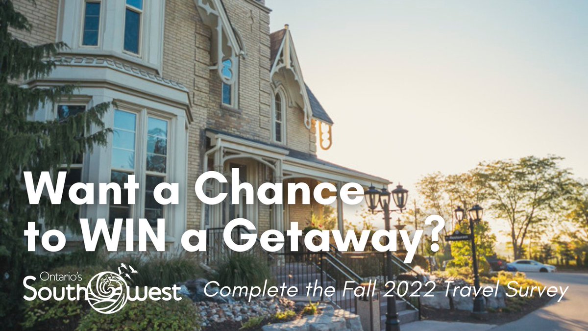 Want a chance to win 1 of 3 Getaway packages from @SWOTourism? Have a say and you might get to enjoy: -A Wellness Getaway at one of Ontario’s Finest Inns -An Indulgent Escape in Southwest Ontario or -A Retro Getaway Including Rail, Shoreline, and Culture ontariossouthwest.com/2022-survey/