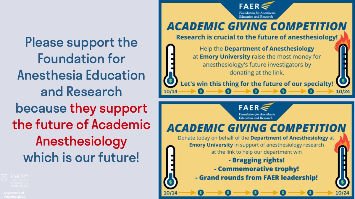 EmoryAnesthesia's tweet photo. Let's show our colleagues at other institutions how much the Emory anesthesia community cares by donating what you can! Please use the link: https://t.co/jR4uU9DQDi
#GoEmory! https://t.co/5Nf1iJWcIP