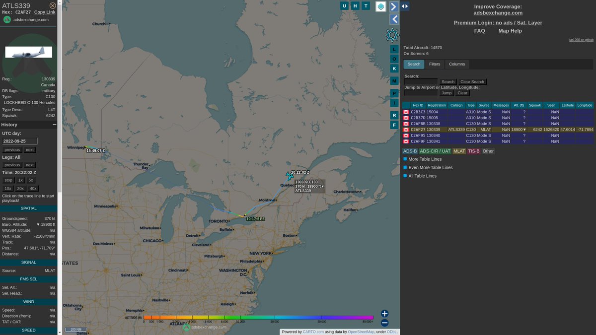 steffanwatkins's tweet photo. β£ 130339 #ATLS339 flew from Winnipeg to Bagotville via Trenton 2022-09-25.
β£ 130339 conducted exercises near #3WingBagotville all week.
β£ 130339 #OILR40 flew from Bagotville to Winnipeg via Trenton on 2022-09-30.
π https://t.co/q5Ln1kdvki