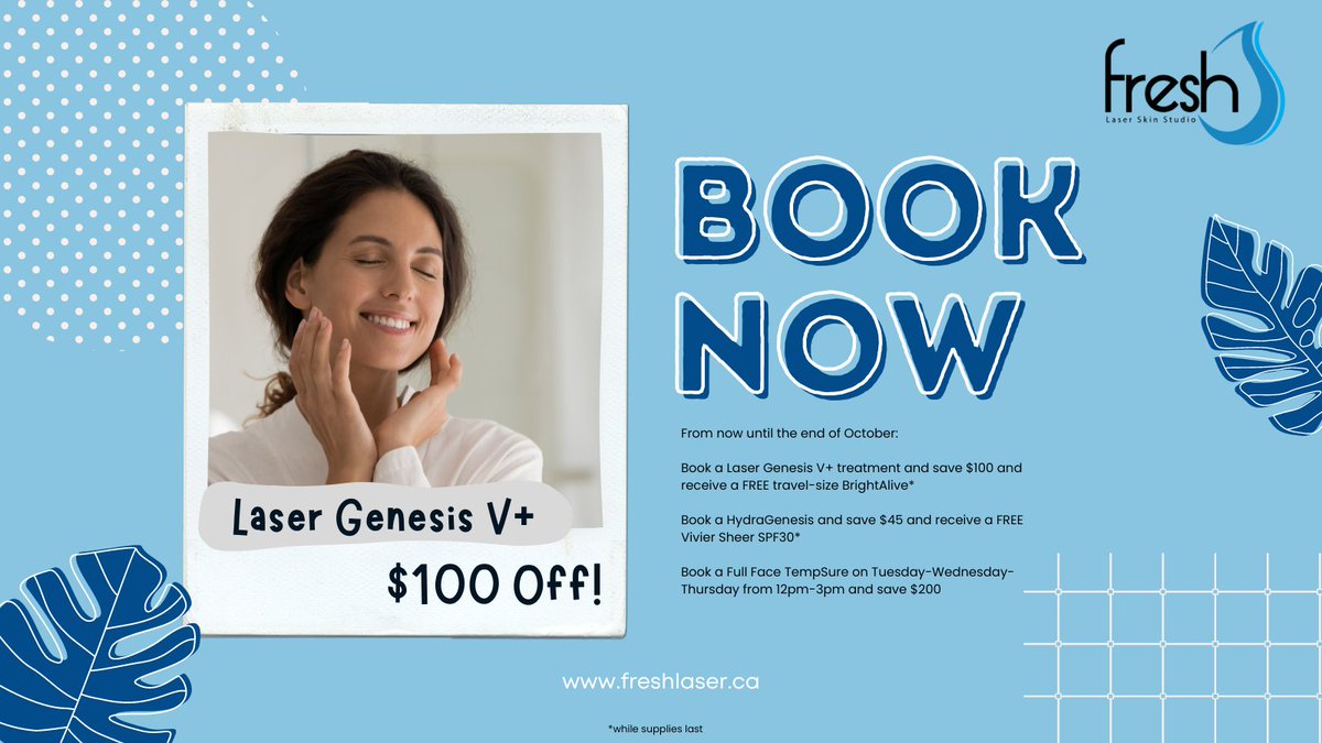 fresh_laser's tweet photo. In need of #skinrejuvenation? Is #acne and #dullskin getting you down? We've got you covered! Book one of our #promotional items before the end of October to #save $45-$200! As #Calgary's premier skin studio in the NW, we're here to help! https://t.co/u3QVpCxKkQ