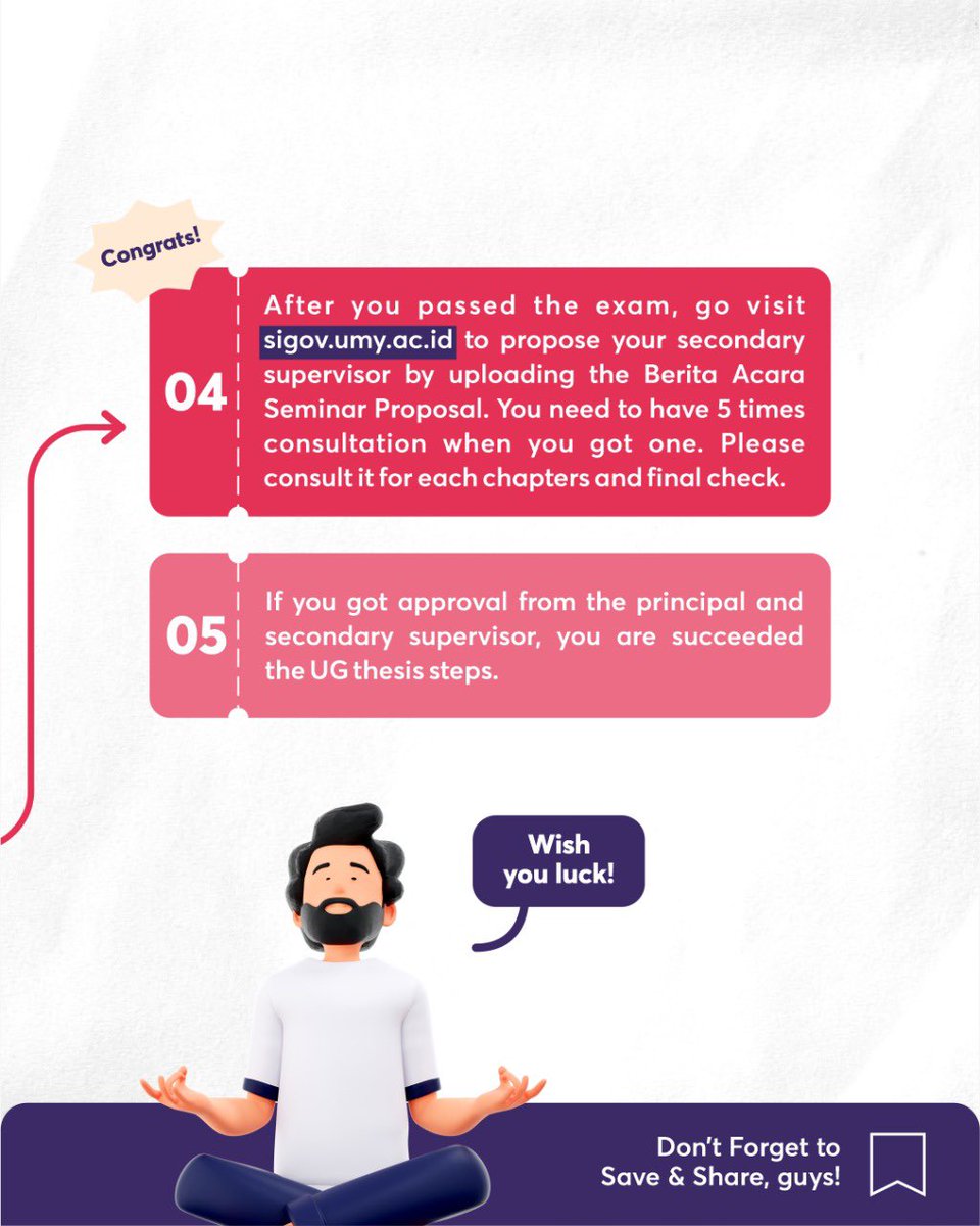 IGOVUMY's tweet photo. Hola IGOVers β¨β¨
For those who started working on their their bachelor thesis. Here are some things that you need to highlight
Dont miss out this important information π₯³
#IGOVUMY
#InternationalProgram
#MudaMendunia
#IPUMY
#umyogya
#exchange
#igov
#Mahasiswa
#MahasiswaJogja https://t.co/KaC35zfK3j