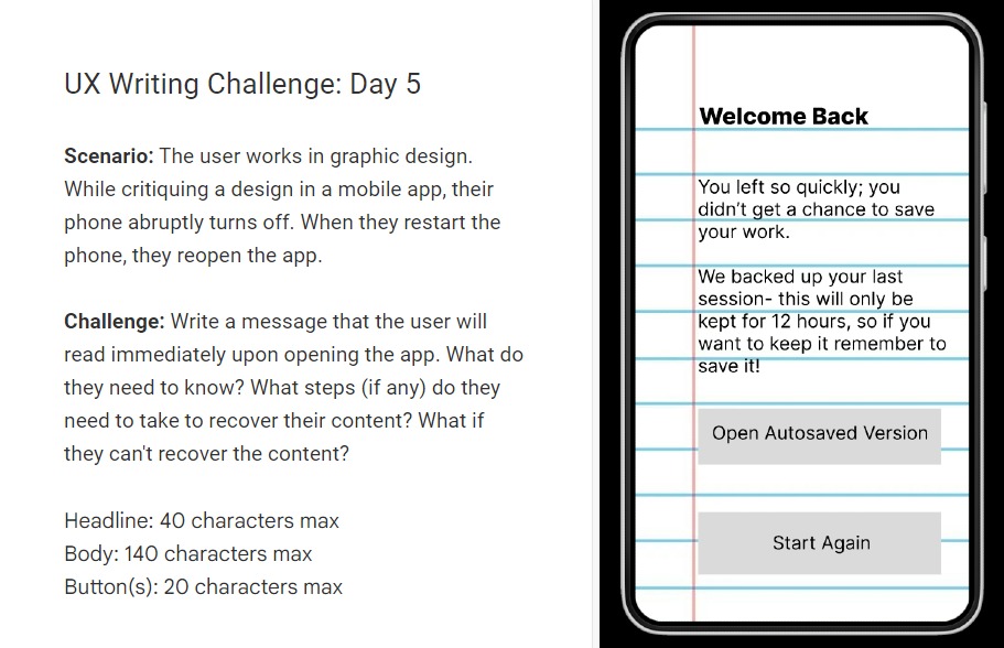 mskemiakilapa's tweet photo. #UXWritingChallenge Day 5
#uxwriting #uxwriter #app #appcontent #appcopy #contentdesign #contentdesigner #figma #graphicdesignapp #dailyuxwriting https://t.co/UpAgPb6atS