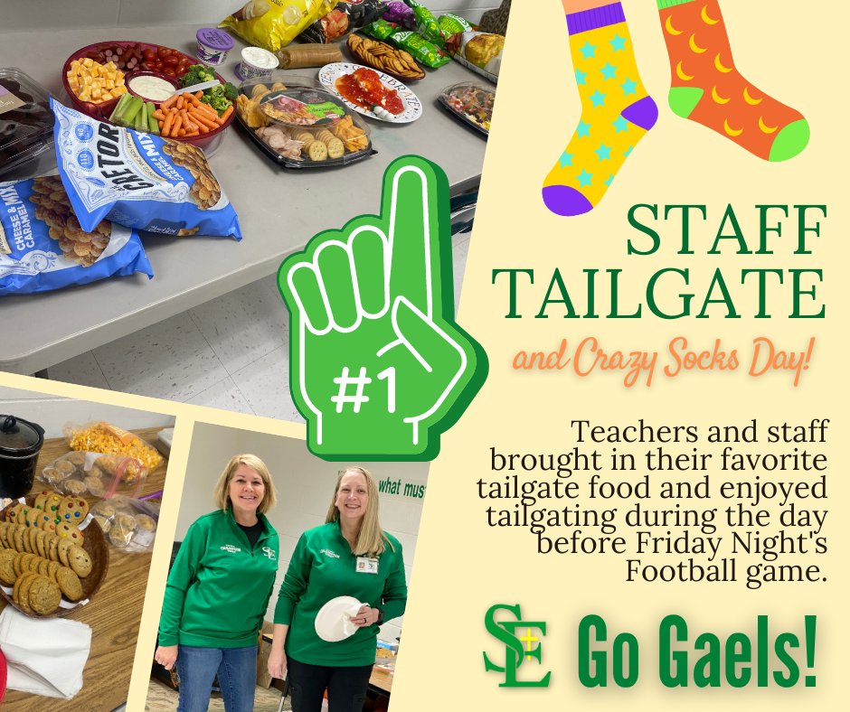 SEGaels's tweet photo. This morning was a fun Staff Tailgate Party in the Teacher's Lounge. Gael gear & crazy socks are encouraged!
.
.
.
#gogaels #stafftailgate #bigfootballgametonight #fridaynightlights #stedmondcatholicschool https://t.co/V35Fsq8iWe