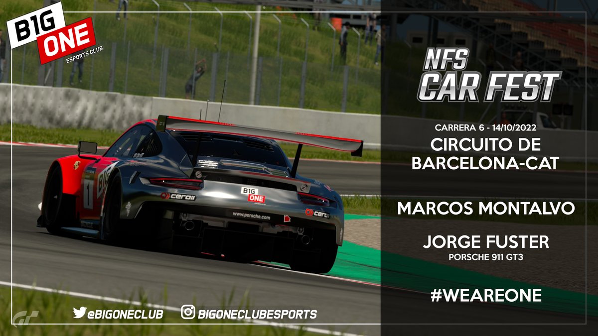 #GT7

Ronda final del All Stars de <a href="/NFSCARFEST/">NFS CAR FEST</a> 

Última carrera en el circuito de Barcelona en la que llegamos como líderes de nuestro grupo.

Pilotando nuestros <a href="/Porsche_Iberica/">Porsche Ibérica</a> estarán <a href="/Markitos_biker/">B1_MarcosMontalvo</a> y <a href="/fustynho/">FuStY</a> 

21:00h en directo:
twitch.tv/needforspeak

❤️#WeAreOne