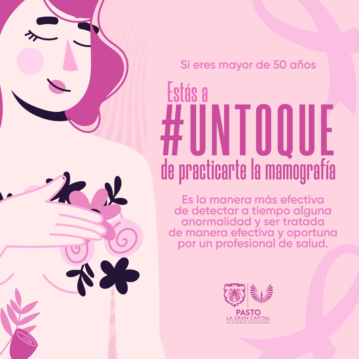 alcaldiapasto's tweet photo. El cáncer de mama es una de las principales causas de muerte en mujeres en todo el mundo, 1 de 8 la padecen.
A partir de los 50 años, realízate la mamografía, asiste a tu valoración médica y solicita un tamizaje cada 2 años. Estás a #UnToque de detectar a tiempo alguna anomalía. https://t.co/MN7S10HSDT