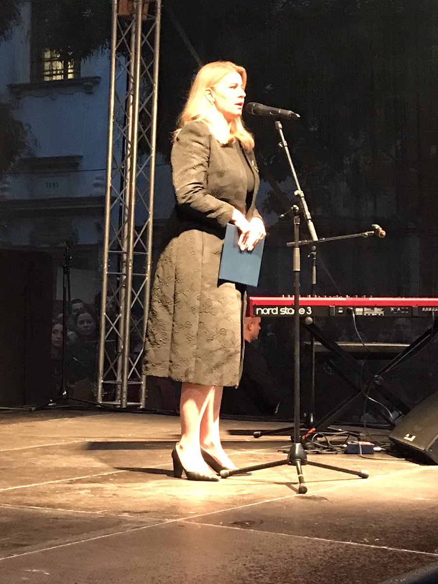 Sara_Cincurova's tweet photo. Slovak President, Zuzana Caputova, tells all LGBT+ people in Slovakia that they are worthy, important, cared for. #Bratislava right now. https://t.co/R5CN6CyxVk
