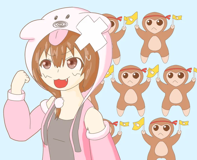 遅れちゃったけど、しょぼんのるきみん2クリアおめでとう!ゲームが動かなくてどうなることかと思ったけど、無事起動できてよかった!増えてく猿に応援されながら何度もトライするイッヌ#できたてころね #生神もんざえもん 