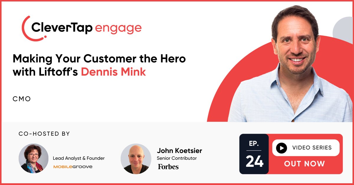 CleverTap's tweet photo. Rise above the rest by being bold! Watch here as @DennisMink, CMO, @liftoffmobile  shares three tips for capturing your customers' attention and his golden rule for customer engagement https://t.co/lyxlLeTIV7 
#CTEngage #Marketing #MarketingTips @peggyanne @johnkoetsier https://t.co/NrhCAazbuu