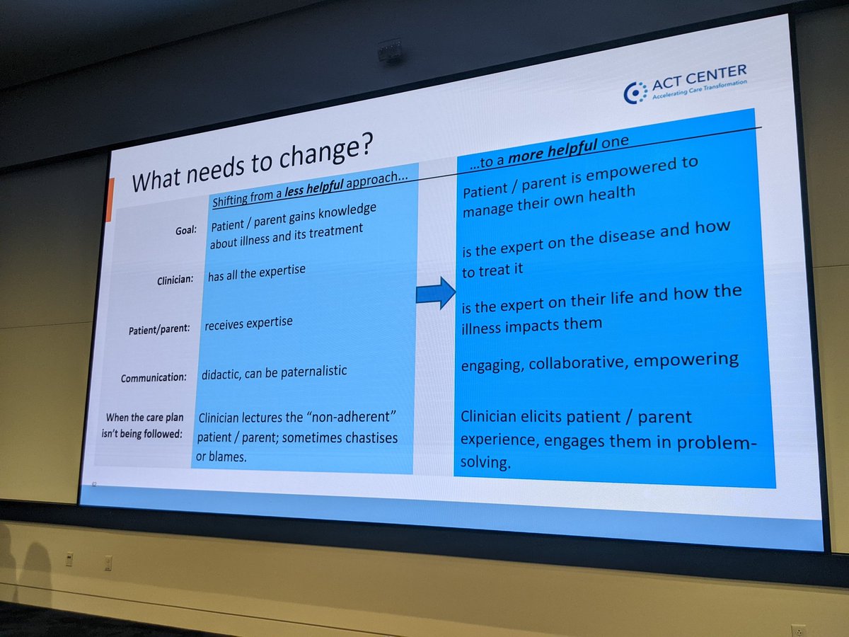 Changing the approach from the patients receiving expertise to being the expert in their life and how the illness impacts them. Paula Lozano from @actcenter_org at the 2022 Fall #prcoinlearningsession