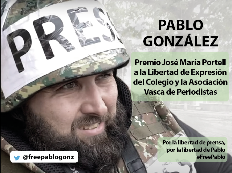 El Colegio y la Asociación Vasca de Periodistas, <a href="/kazetariak/">Colegio Vasco de Periodistas-Kazetarien Euskal Elk</a>, han concedido a Pablo González, encarcelado en Polonia desde hace más de siete meses, el Premio José María Portell a la Libertad de Expresión.