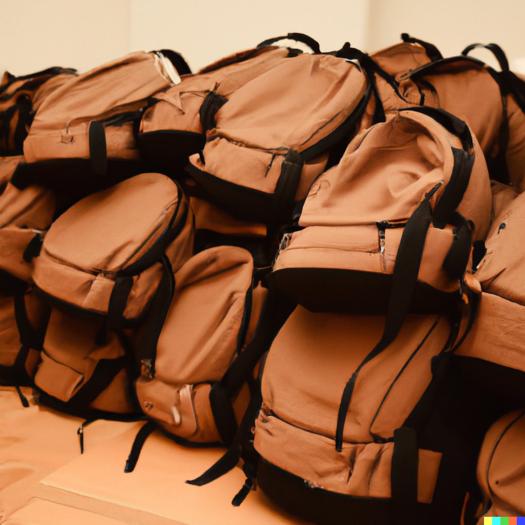 pseudozufall's tweet photo. Crypto marketing teams preparing merch for #DevCon VII right now… #brownbackpackguy https://t.co/wjc8ts80wJ