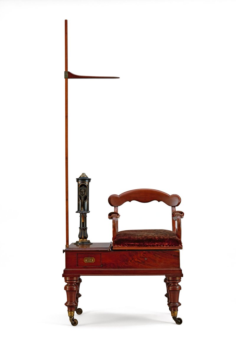 Have you ever seen a set of scales as luxurious as these? This wonderful Victorian contraption, with its velvet padded seat and brass weights can be found at @PetworthNT . Find out more in our new book, 100 Curiosities and Inventions: shop.nationaltrust.org.uk/national-trust… ©NTI/Leah Band