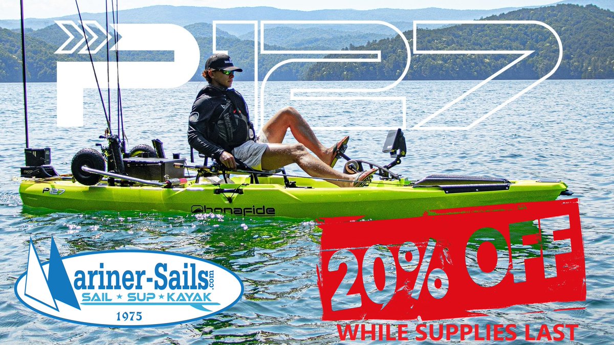 MarinerFun's tweet photo. NOW on SALE at Mariner Sails...
THE P127 PEDAL DRIVE KAYAK IS A TRIPLE THREAT.

PEDAL, EASY TO POWER OR PADDLE

The number one request by Bonafide Nation was to design a Bonafide Fishing with a pedal drive...
20% off, While supplies last.
Cannot be combined with other offers. https://t.co/sO0IWkuh3J