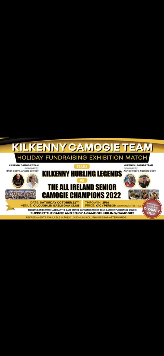 Get to johns park next Sunday 22nd to support Kk camogie holiday fund. universe.com/events/kilkenn… should be a great game