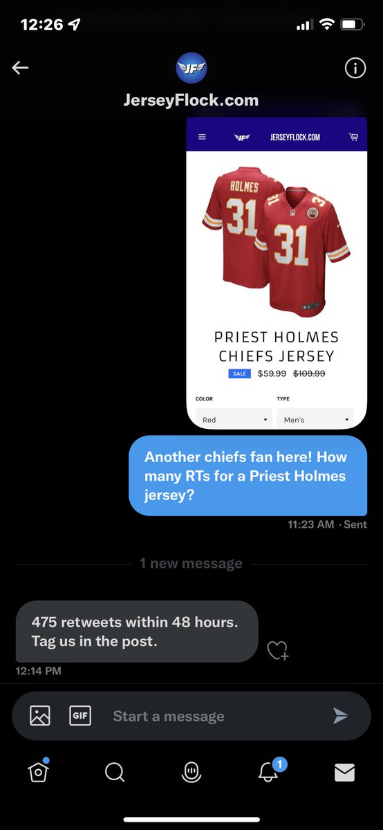 Gairrett13's tweet photo. Had to get in on the @JerseyFlock RT Challenge. C’mon #ChiefsKingdom  I need your help. Let’s RT this to the moon! @Chiefs @PatrickMahomes @tkelce https://t.co/Sw8ARWueXM