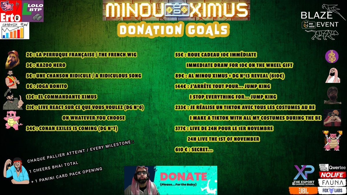 AmineAmourah's tweet photo. Today 9PM until Sunday 6PM, I'll be participating with Minouximus Twitch Channel at the @BlazeEvent in Lille 🔥
An entire weekend of stream from 40 streamers for the benefit of the animal cause with @onevoiceanimal 🐯
Here are my donation goals 😋
#blazeevent #stream #minouximus https://t.co/ApGVab98gA