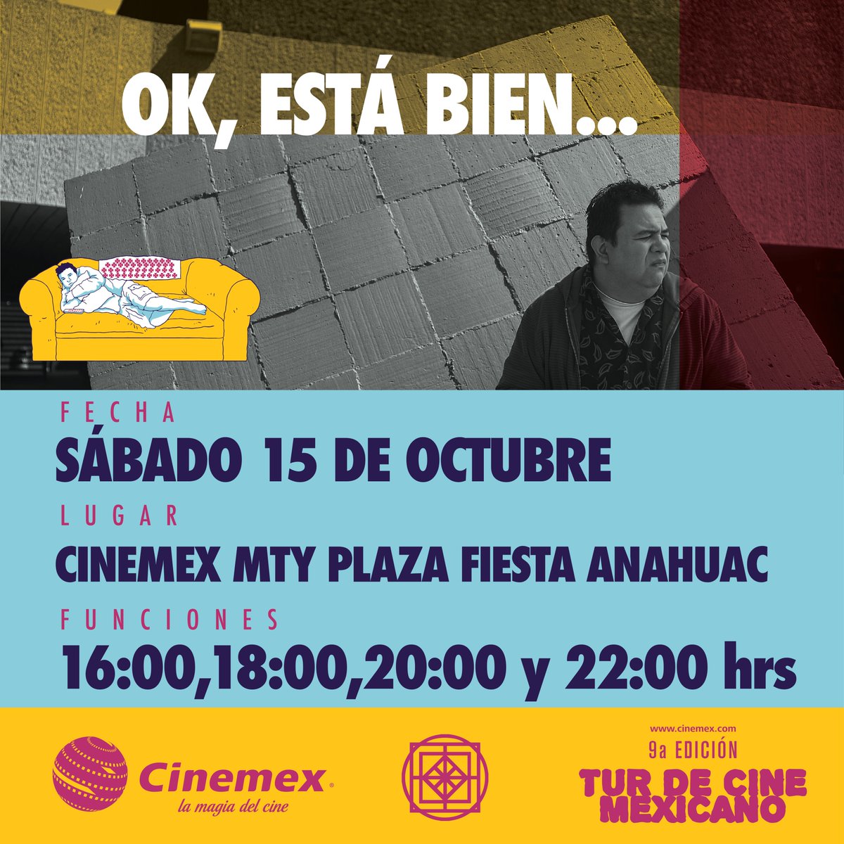 Ya comenzó el #tTurdeCineMexicano y mañana es la primera función de <a href="/OkEstaBien2020/">Ok,Está Bien... Película</a>  que arranca en Monterrey.  No se pierdan la emoción de verla en la pantalla grande 🤖🤟👁️