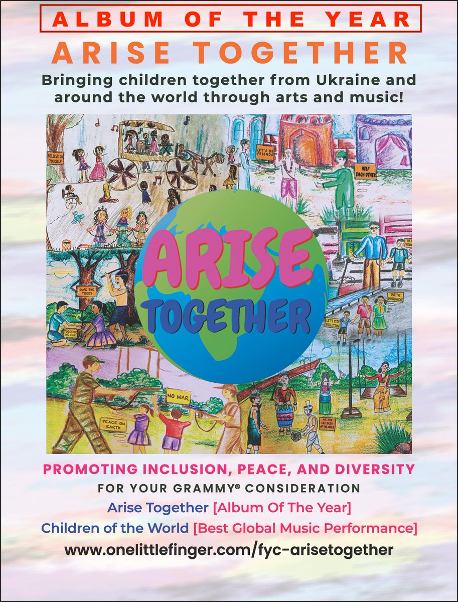 ARISE TOGETHER HAS BEEN MOVED TO ALBUM OF THE YEAR. Please stand with these children living in Ukraine!!! Children around the world also sing and play on the album. Also included are Julian Lennon, Gandhi’s Grandson and Dave Mason.