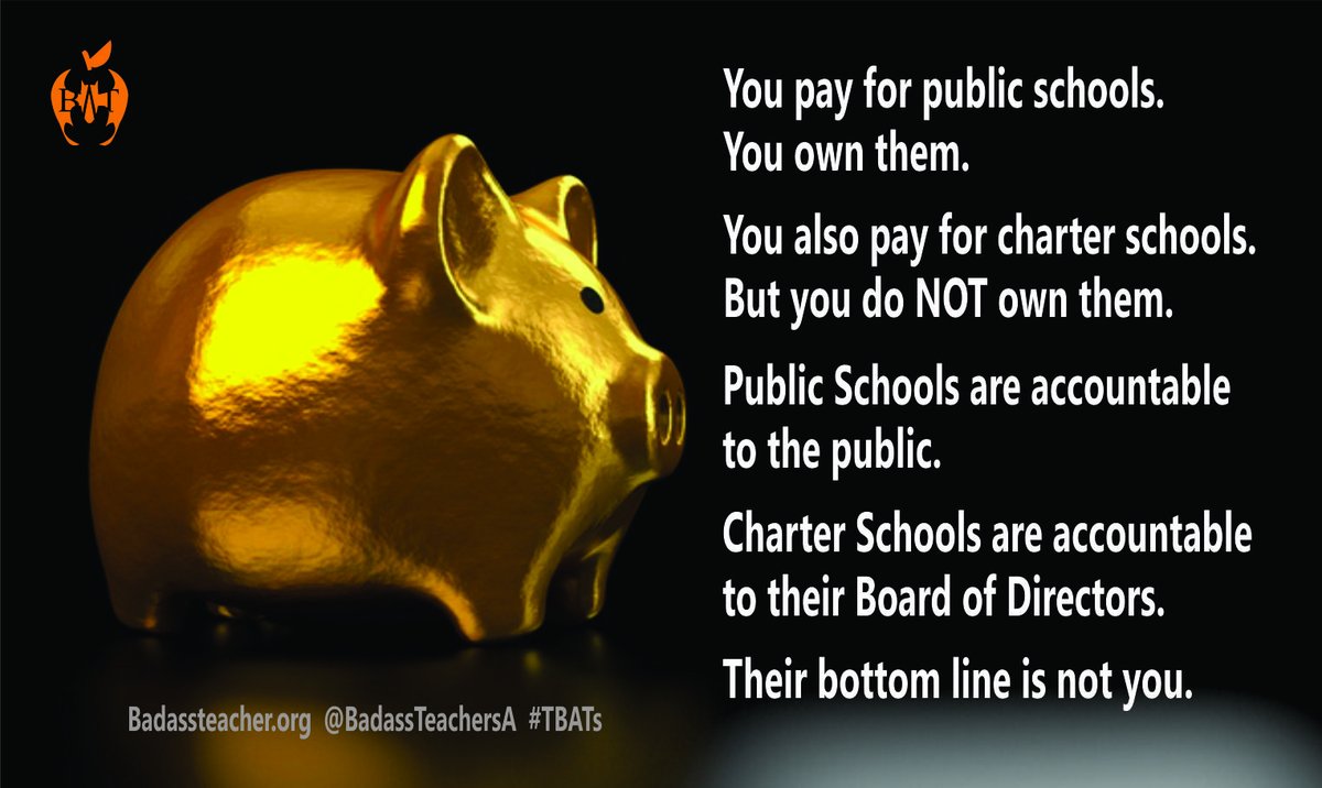 Public schools are accountable to the communities they are in. That's not true of Charter Schools. They're not working for you. #TBATs .<a href="/TxBats/">Texas Bats</a> .<a href="/OklahomaBATs/">OklahomaBATs</a> .<a href="/AZBatsA/">Arizona Bats</a> .<a href="/ColoradoBATsA/">ColoradoBATsA</a> .<a href="/NVBats/">NVBATs</a> .<a href="/NewMexicoBATs/">NewMexicoBATs</a> .<a href="/CaliBats/">Cali Bats</a> .<a href="/WaBATs_/">Wa Badass Teachers A</a> .<a href="/OregonBATs/">OregonBATs</a>