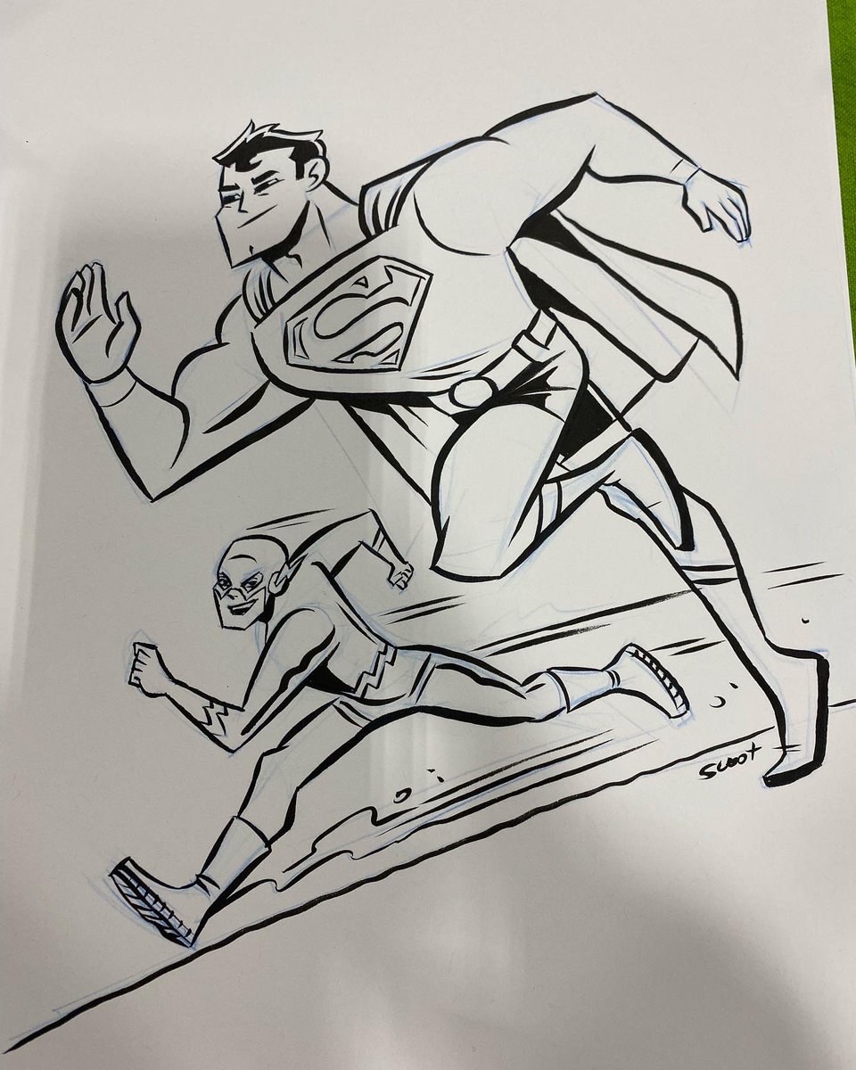 scootcomics's tweet image. Superman races The flash! Drawn @MotCityComicCon table I5! #dccomics #superheroes #fastestmanalive #comics #cartoons