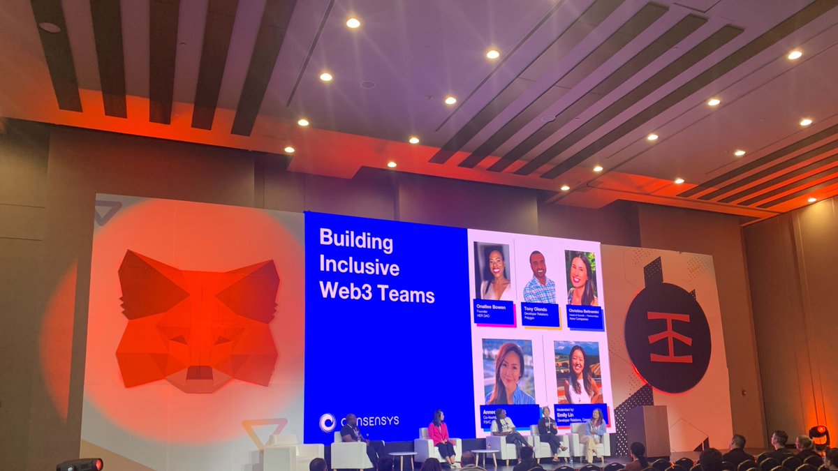Consensys's tweet photo. 🔈Happening now!
A "Building Inclusive Web3 Teams" panel featuring, @_HerDAO @AaveAave @0xPolygon @ConsenSysAcad, moderation by the "not famous yet" @_emjlin 🤩
Everyone is welcome here🫶
https://t.co/Zm29tnY06e
#ConsenSysConnect🇨🇴 https://t.co/Bfkux1EcTk