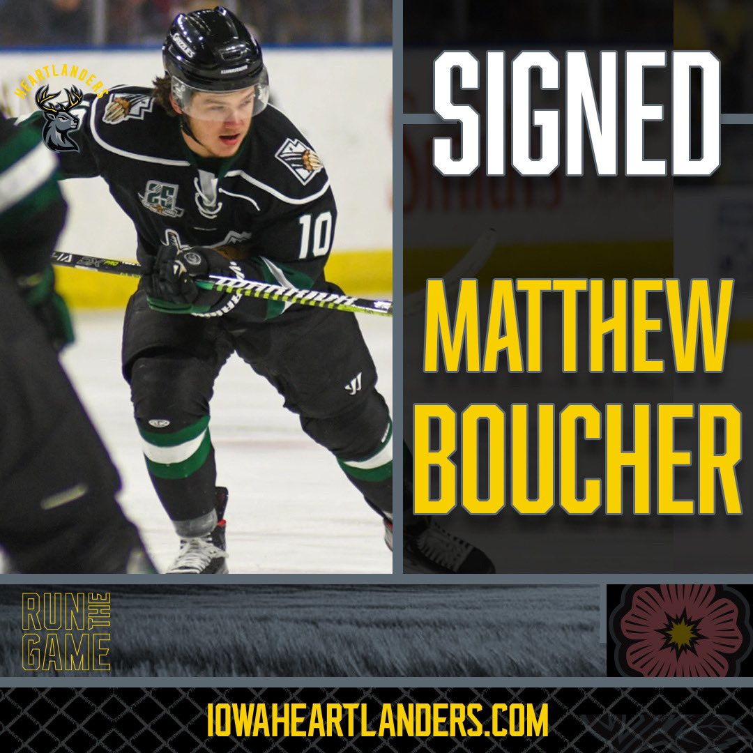 🦌 PLAYER SIGNING 🦌 
We've signed Point-Per-Game forward Matthew Boucher! He won the 2021 ECHL Rookie of the Year award and adds another scoring dimension to our lineup. 
📰➡️ iowaheartlanders.com/2022-23-news/h…