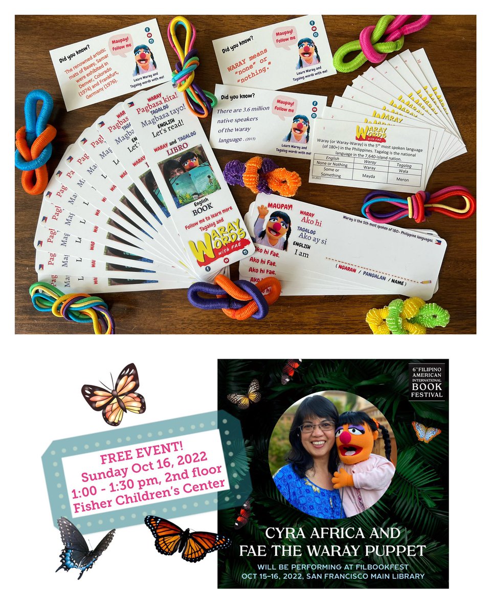 CyraAfrica's tweet photo. This FREE event at the @SFPublicLibrary Main Branch is this weekend, friends! Come for FREE Fae goodies & @sarisaristorybooks books, too! Weβd love to meet and chat with youπ€
#Waray : Pakadi!
#Tagalog : Halika!
English: Come!
πππ
#FilBookFest #FilTheShelves #WarayWordsWithFae https://t.co/jKoMogS2qH
