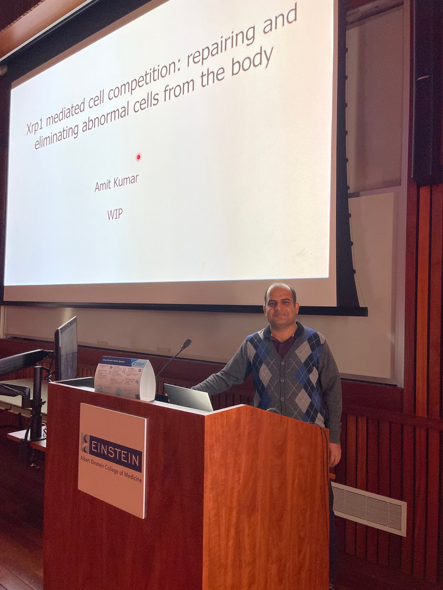 EinsteinGenes's tweet photo. 🧵 Happy Friday!
Our WIP presenter this week was Dr. Amit Kumar from Baker's lab.
Amit talked about how transcription factor Xpr1 works on cell competition, a crucial mechanism to repair and eliminate abnormal cells from the body. https://t.co/r6T2G03za5