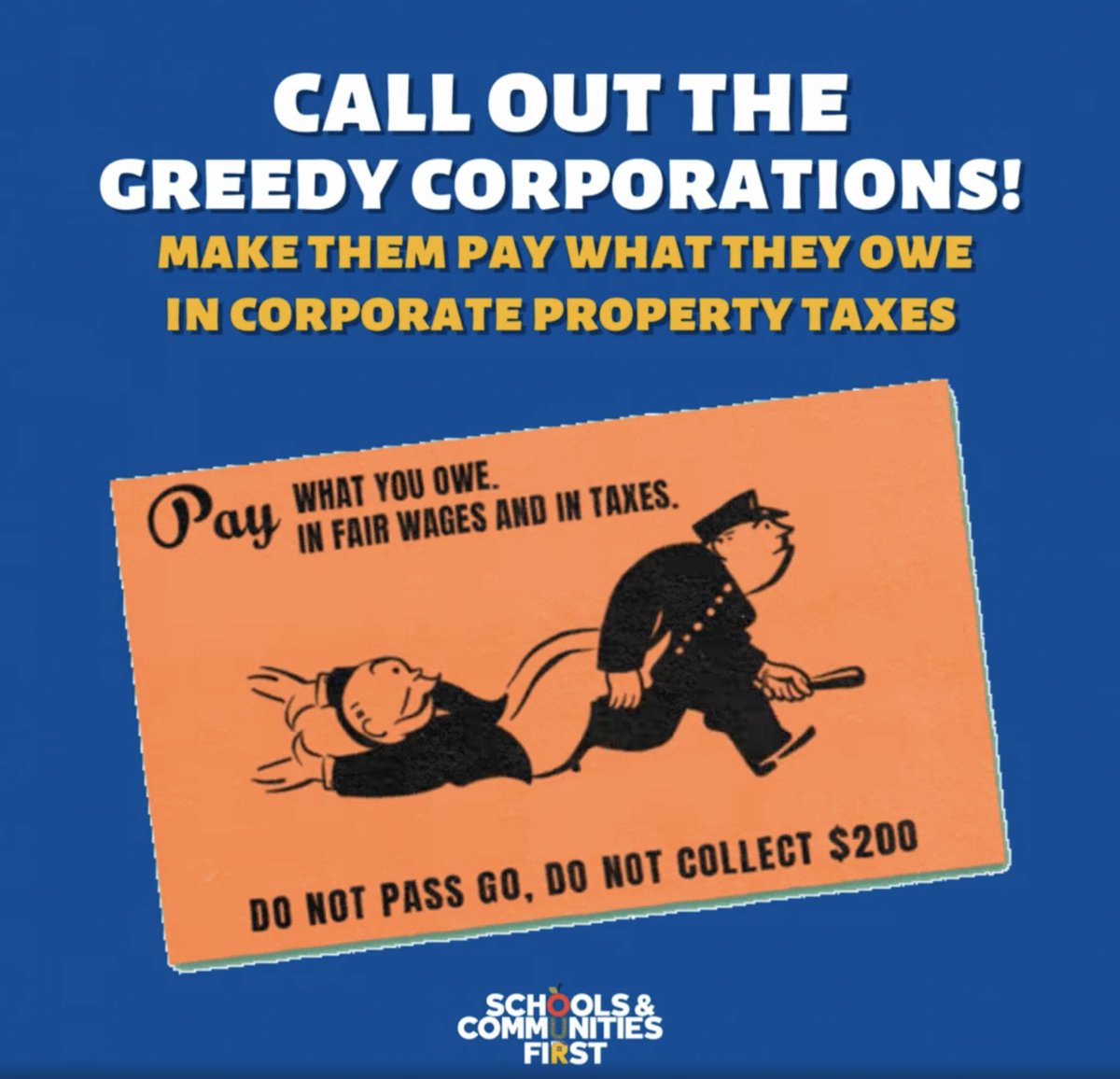 evolve_ca's tweet photo. #SchoolsandCommunitiesFirst knows what's up! Corporations MUST pay what they owe in property taxes! https://t.co/Pdm3Ve2qeJ