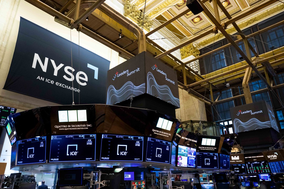 NYSE's tweet photo. .@Lux_Capital rang our Opening Bell in celebration of its Lux Leaders Summit which brought together industry leaders in biotech, digital health, software, and hardware/manufacturing/defense. We’re thrilled to be a venue that connects people with opportunity. #ICEMaketheConnection https://t.co/iyYXdFEsQ8