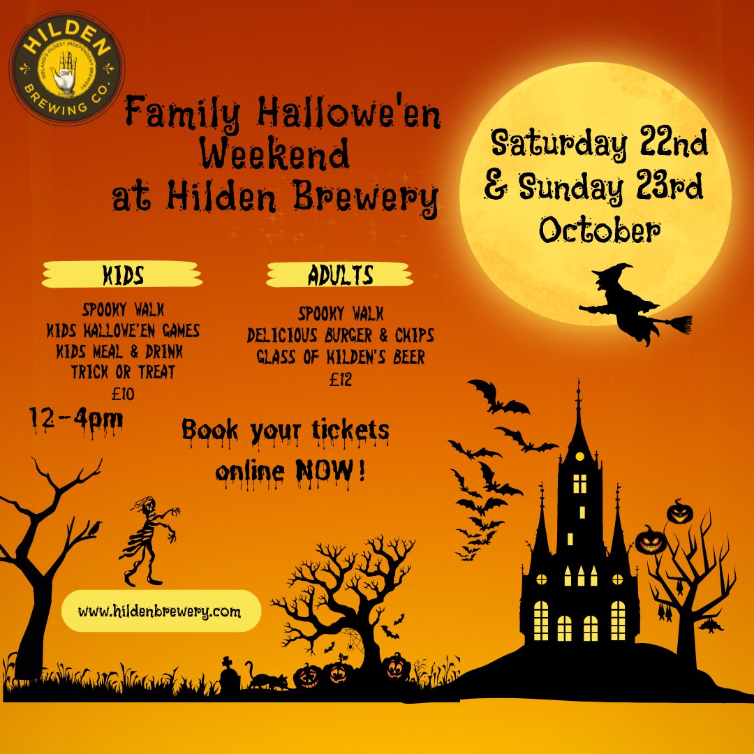 Fancy a bit of family time next weekend? Take the train to Hilden Halt (one stop before Lisburn) and come and enjoy lunch and some spooky family fun.   To book Saturday -  eventbrite.com/e/427857923567

To book Sunday - bit.ly/3Cx3X7H
