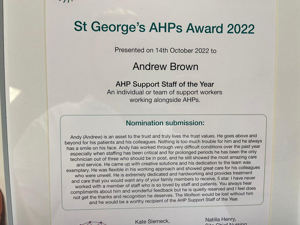 WolfsonNeuro's tweet photo. Happy #AHPsDay22. We are very proud of all the nominees from the wonderful AHP workforce @StGeorgesTrust but especially the 3 fabulous winners from @WolfsonNeuro Team Neuro Rehab Well done to all #teamworkatitsbest & a massive Thank Youπ @STGNeuro @subi_menon @nn_neuro @pt_stg https://t.co/lLfcrn0oX1