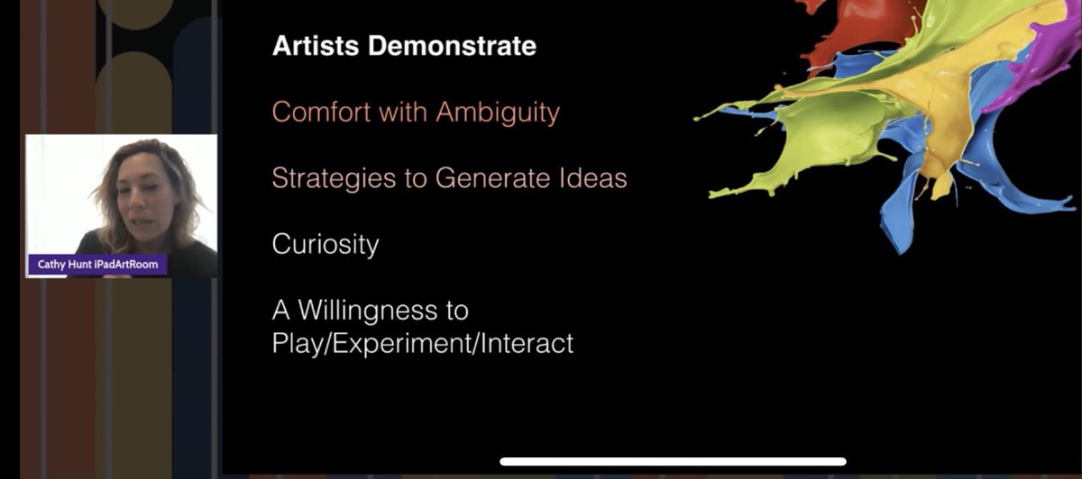 Great presentation, <a href="/art_cathyhunt/">Cathy Hunt 🎨 iPadArtRoom</a>! Even better questions: How are you going to be an artist this weekend? What will you create? #ISTECCL #pARTicipation #letsgetstARTed